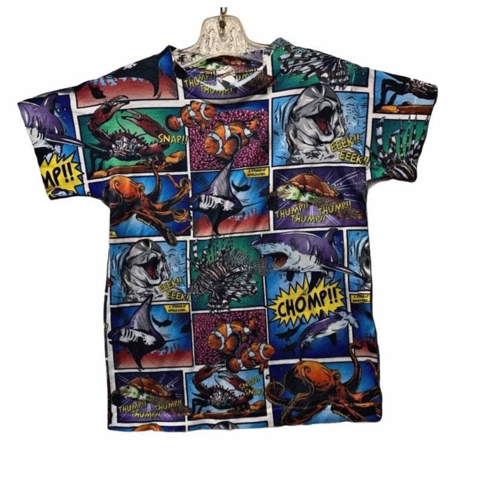 Vintage Sea Life Creatures Comic Strip PJ Top XS